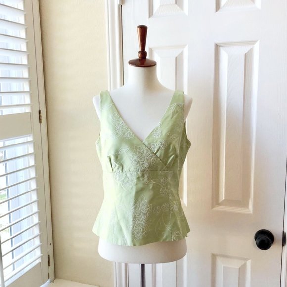 Maggy London Tops - Vtg Maggy London Embroidered Green Silk Top